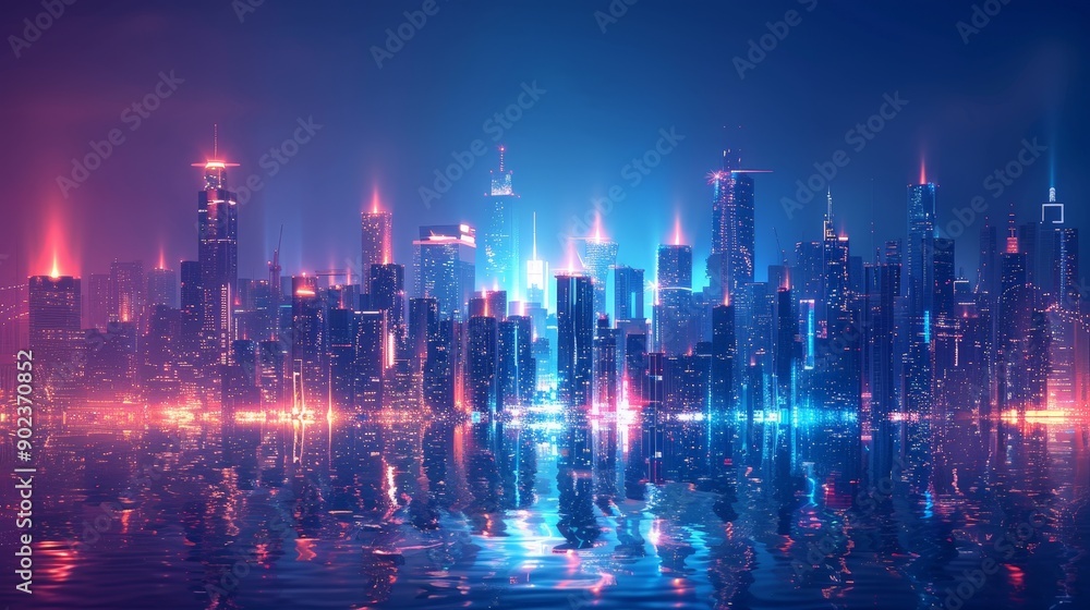 Futuristic cityscape background with glowing skyscrapers and neon lights Futuristic cityscape background with glowing skyscrapers and neon lights