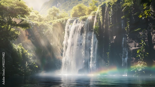 A waterfall falls