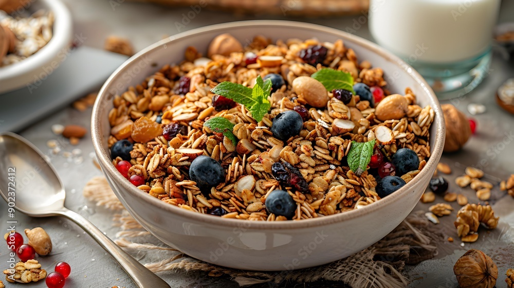 Granola a serving of homemade granola with nuts picture Granola a serving of homemade granola with nuts picture