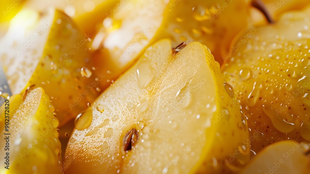 A juicy yellow pear close-up against the background image A juicy yellow pear close-up against the background image