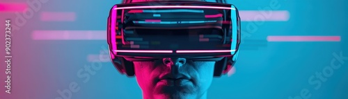 A person using a VR headset with a futuristic interface, representing the immersive experience of virtual reality technology.
