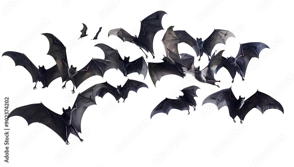 flying flock of black bats, isolated on transparent background, halloween concept flying flock of black bats, isolated on transparent background, halloween concept