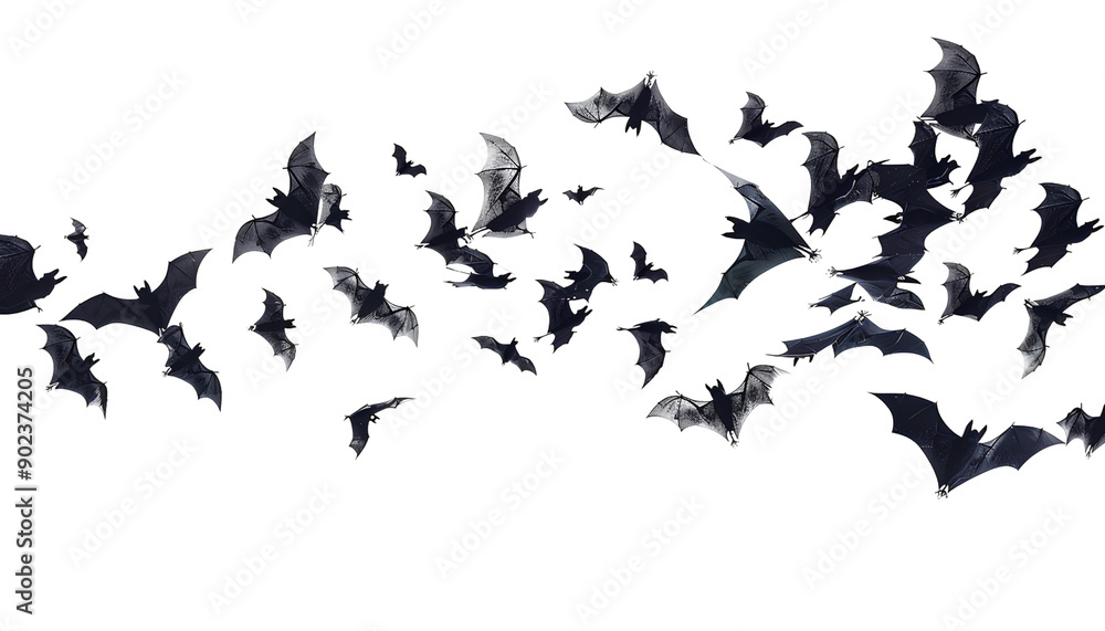 © sirirat - flying flock of black bats, isolated on transparent background, halloween concept