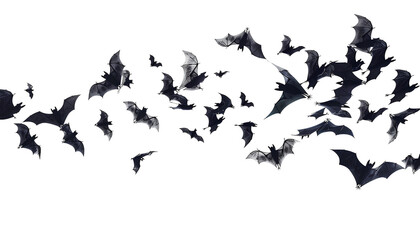 flying flock of black bats, isolated on transparent background, halloween concept