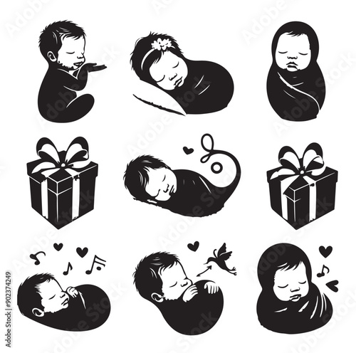 baby of silhouette vector Illustration Set  