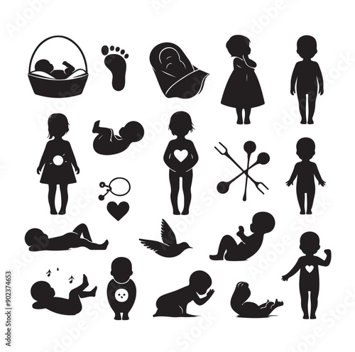 baby of silhouette vector Illustration Set  