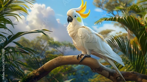 A white cockatoo with a bright yellow crest photo