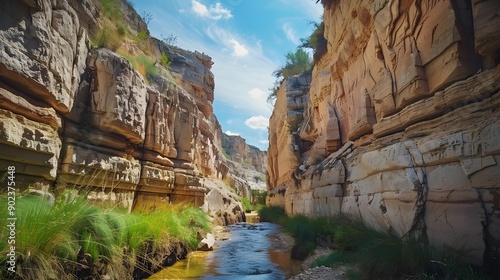 A sheer-walled canyon carved by a river img © Yelena