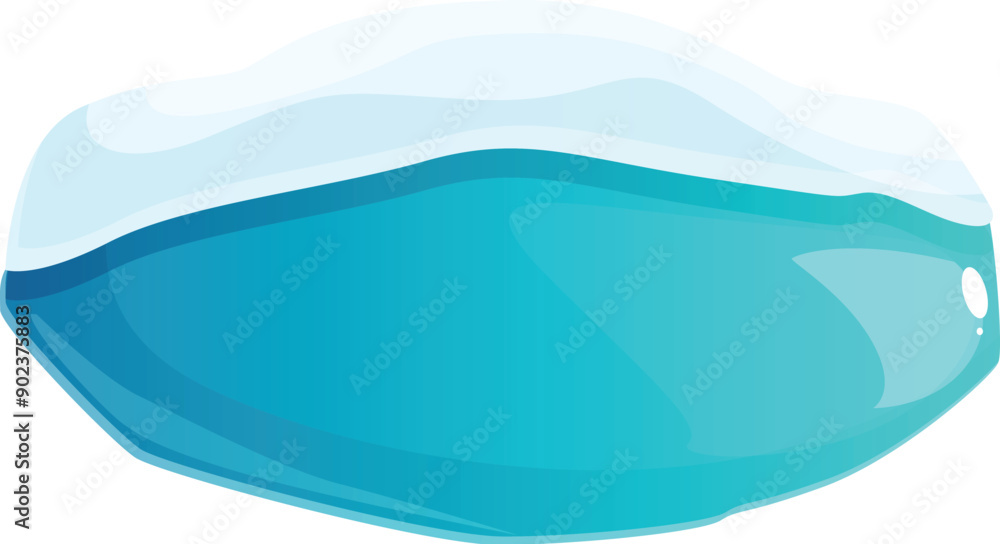 Cartoon blue iceberg floating in cold water with snow on the top Cartoon blue iceberg floating in cold water with snow on the top