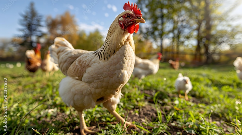 Fototapeta premium A chicken with soft white fluff walking picture