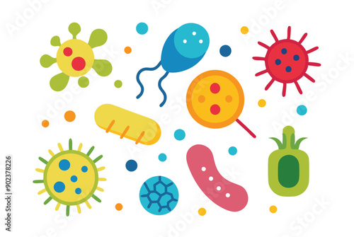 Probiotics bacteria, microbes, infection and pathogen cells concept editable stroke outline, icon set Vector illustration on white background.