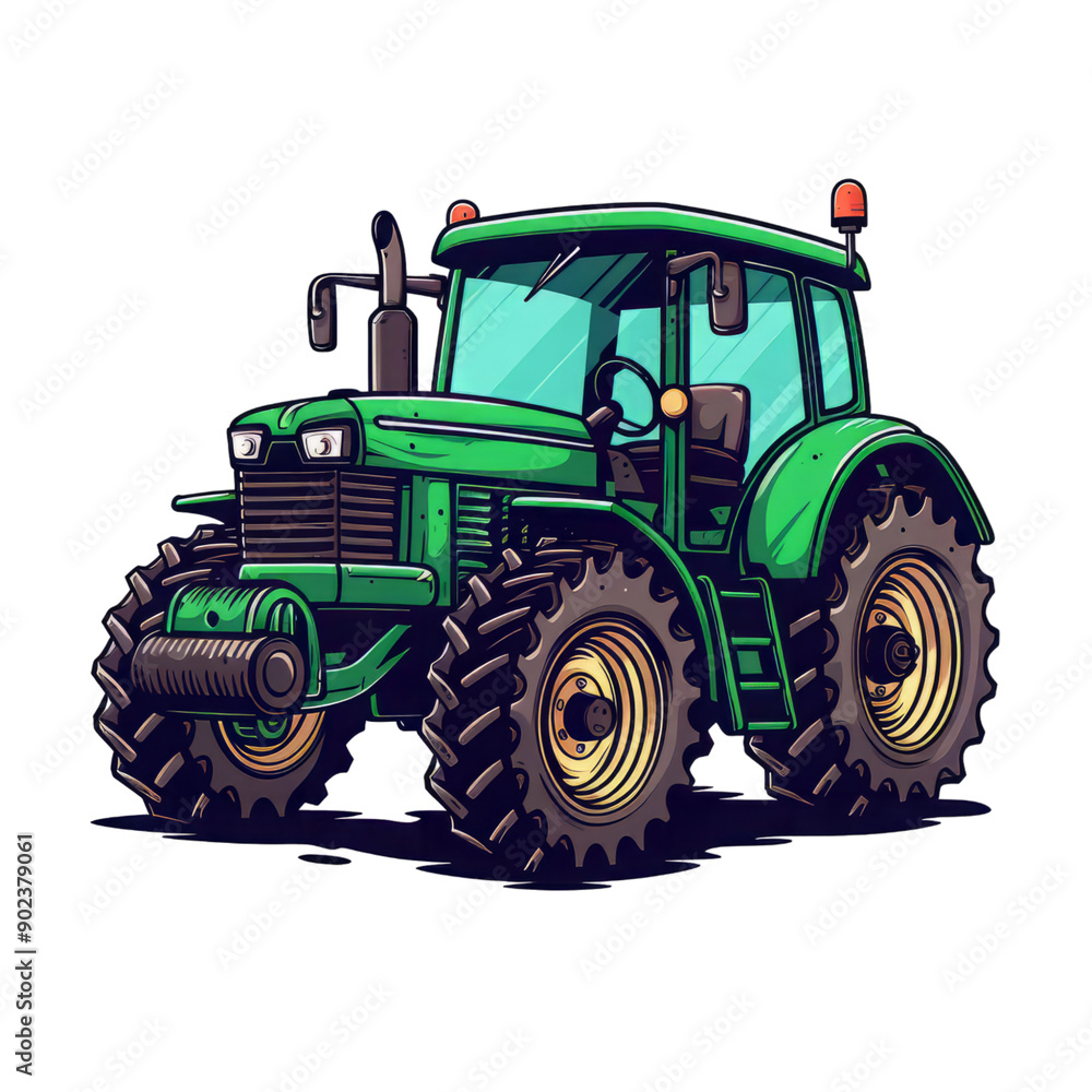 Obraz premium A vibrant green tractor illustration, showcasing its robust design and powerful features, perfect for agricultural themes.