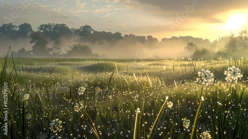 Meadow a morning meadow covered with dew photo