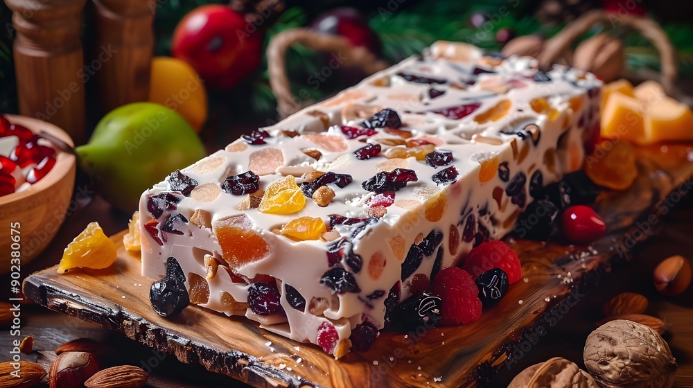 Fruit nougat with pieces of dried fruit Fruit nougat with pieces of dried fruit