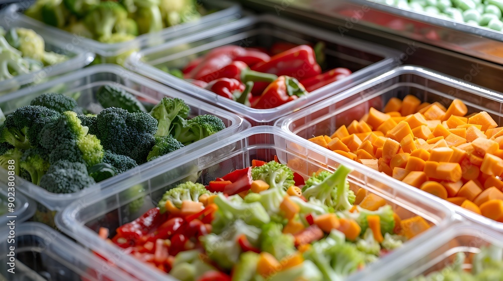 Vegetables are neatly arranged in plastic containers image Vegetables are neatly arranged in plastic containers image