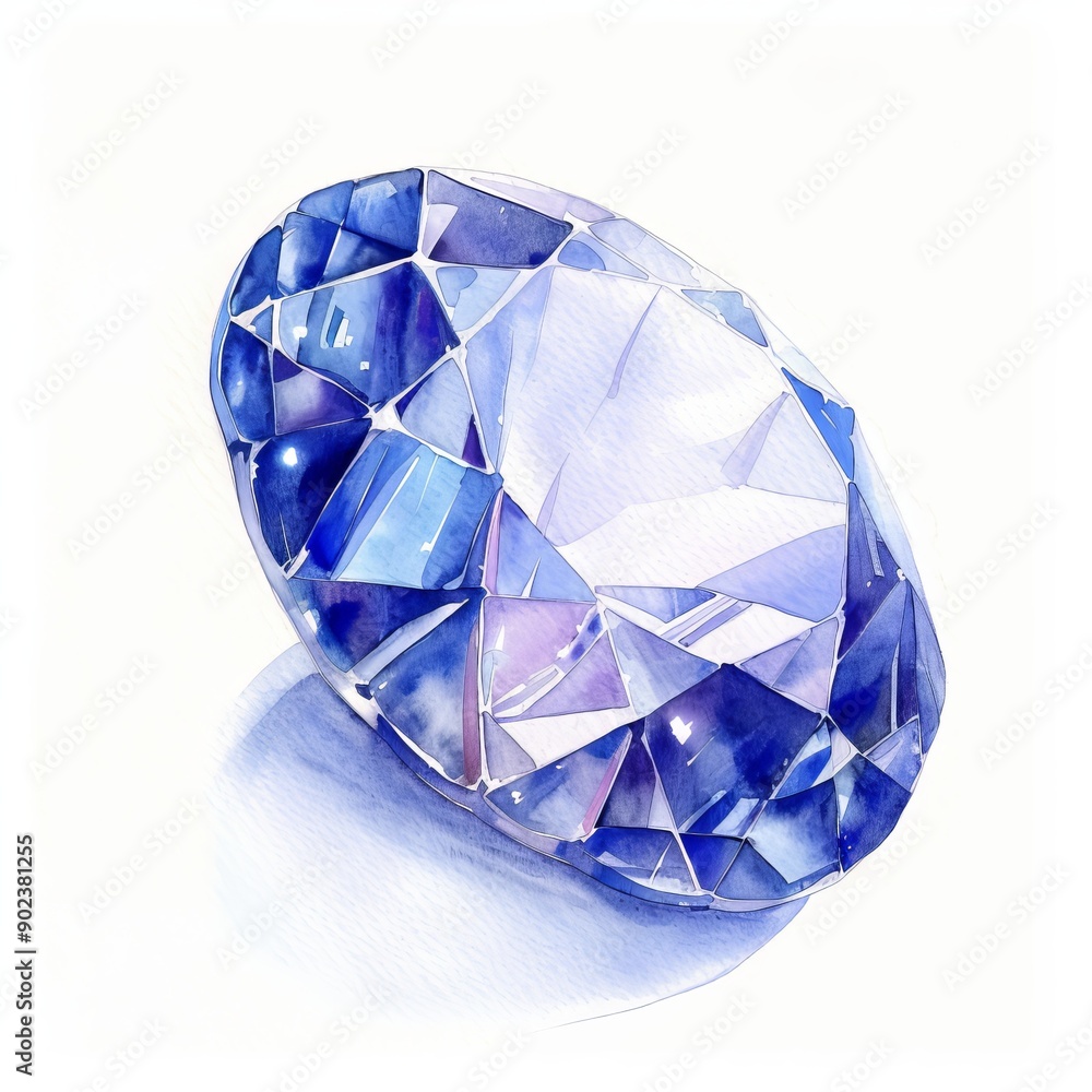 Watercolor painting of a sparkling gemstone in a dainty setting, on isolated white background, Generative AI Watercolor painting of a sparkling gemstone in a dainty setting, on isolated white background, Generative AI