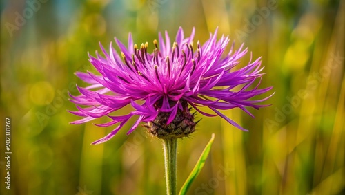 Single purple blossom of Centaurea jacea brown knapweed wild flower, close-up, flora, macro, botanical, perennial, blooming, outdoor,Centauraea jacea, meadow, nature, brownray knapweed photo