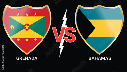 Intense Showdown: Grenada vs Bahamas Football Match with Versus Flags on Black Background