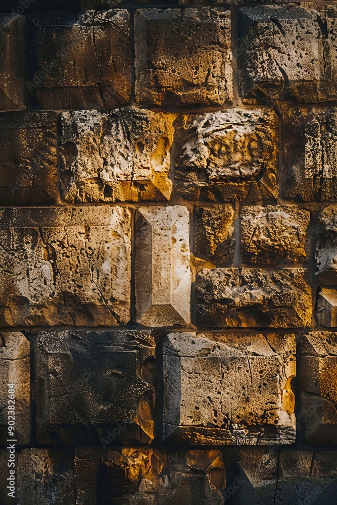 A stone wall with a light shining through it A stone wall with a light shining through it