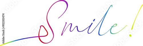 gradient text smile word - continuous one line with word. Minimalistic drawing of phrase illustration