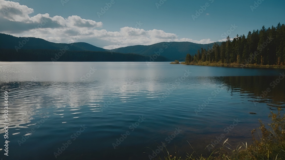 The serene essence of the lake captured in the warm colors of a summer dawn The serene essence of the lake captured in the warm colors of a summer dawn