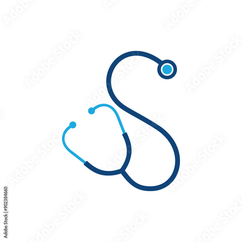 S stethoscope vector letter template. This design use medical symbol. Suitable for health business.
