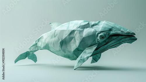 Meticulously Crafted Origami Whale on Light Blue Background photo