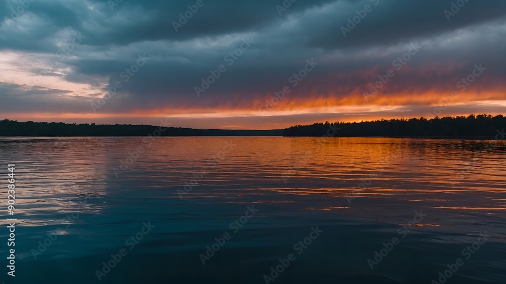 The tranquil beauty of the lake shown in the soft light of a summer twilight The tranquil beauty of the lake shown in the soft light of a summer twilight