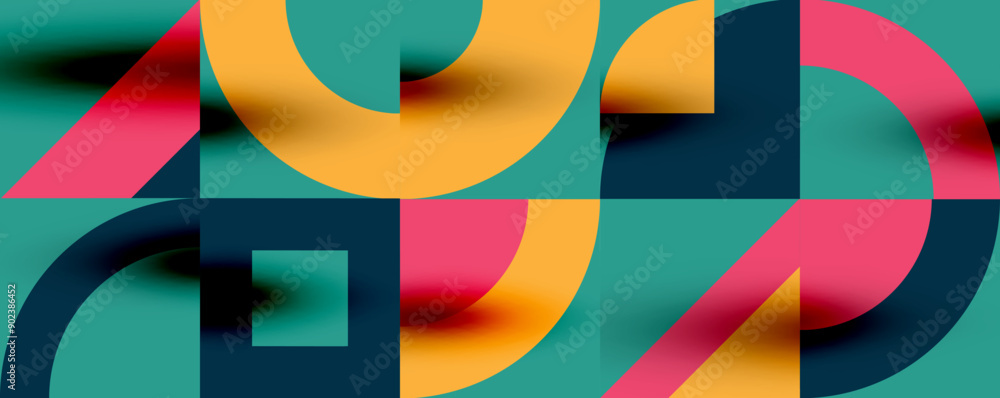 Fototapeta premium Neo memphis geometric pattern with circles, squares. Pop art abstract background for covers, banners, flyers and posters and other templates