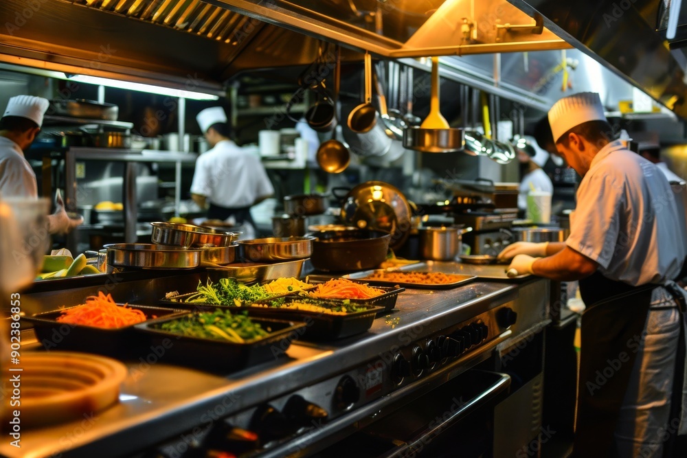 Chef Preparing Food in a Busy Restaurant Kitchen Chef Preparing Food in a Busy Restaurant Kitchen