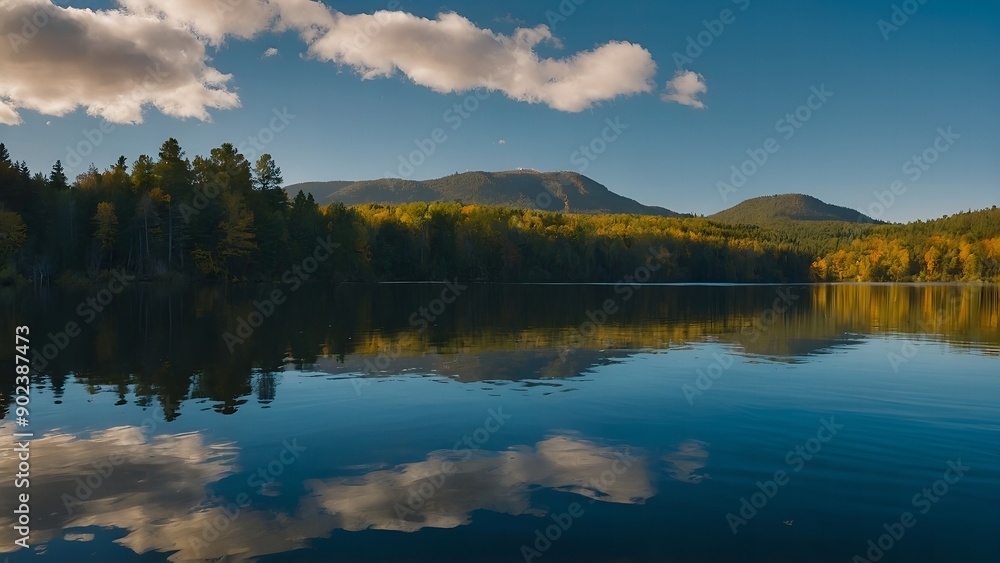 Fototapeta premium The peaceful lake surface enhanced by the gentle glow of a winter sunset