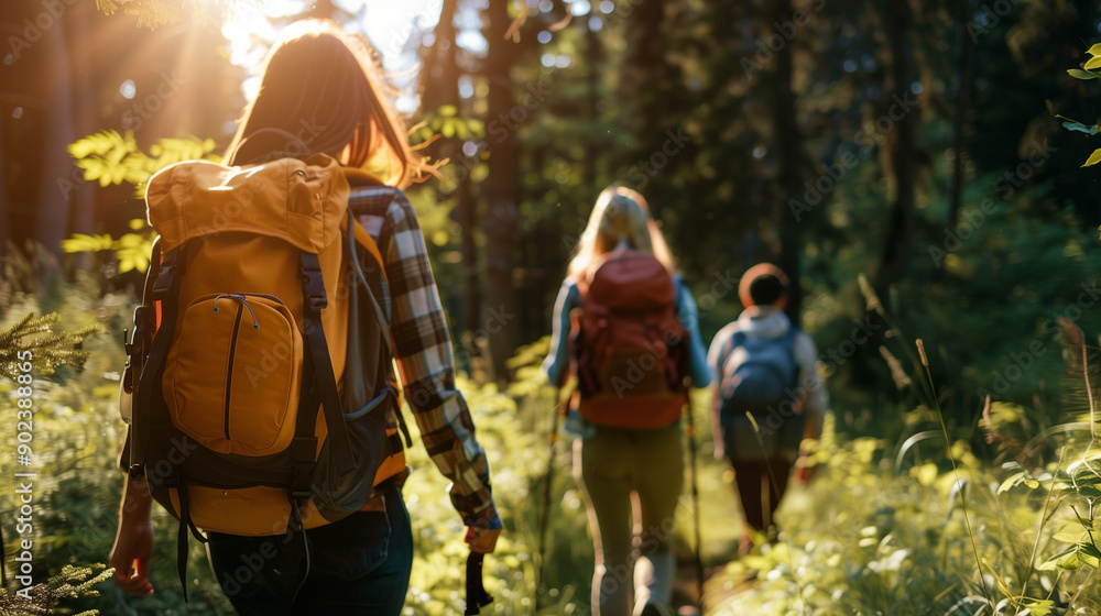 Friends on hiking route traveling together fun activity mountains nature sports healthy lifestyle summer travel carrying backpack Friends on hiking route traveling together fun activity mountains nature sports healthy lifestyle summer travel carrying backpack