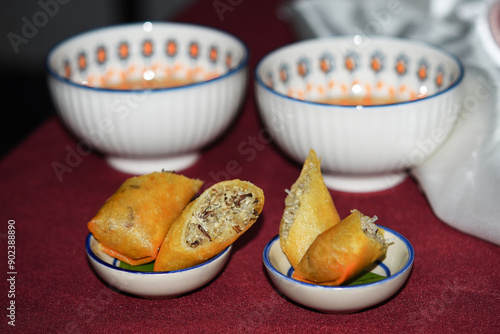Delicious spring rolls filled with pork, vegetables and glass noodles.