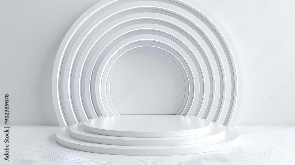 Fototapeta premium Abstract 3D podium with swirling light patterns, modern art, innovative display