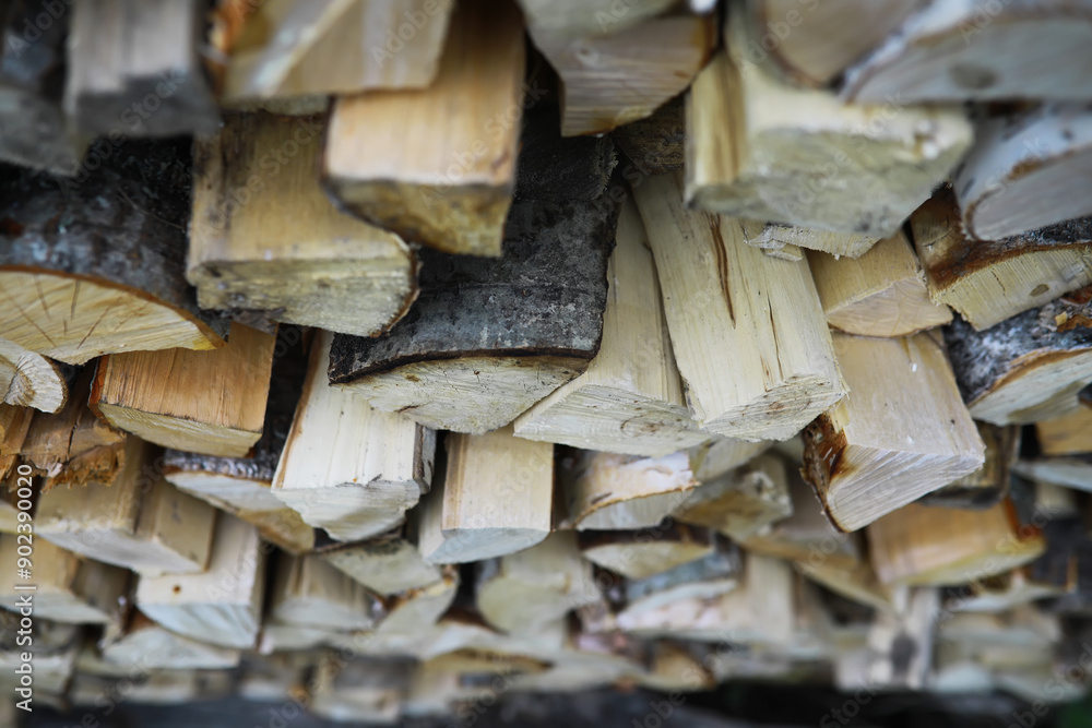 Close-Up of Stacked Firewood Logs Ready for Winter Heating and Woodworking Projects Close-Up of Stacked Firewood Logs Ready for Winter Heating and Woodworking Projects