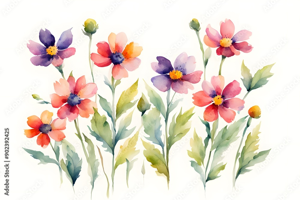 Watercolor fivespot flowers on pure white background, Ai Generated Watercolor fivespot flowers on pure white background, Ai Generated