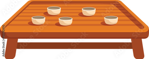 Wooden tea table holding cups, preparing for traditional japanese tea ceremony