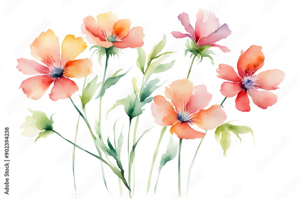 Fototapeta premium Watercolor floss flower on white background, Ai Generated
