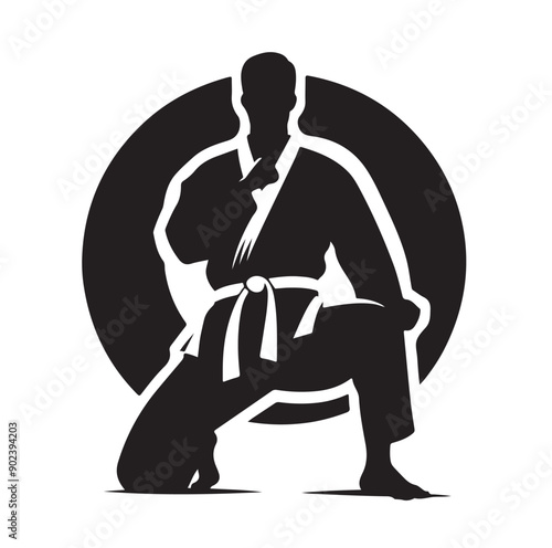 Silhouette of Three Martial Artists in Fighting Stance and Uniform
