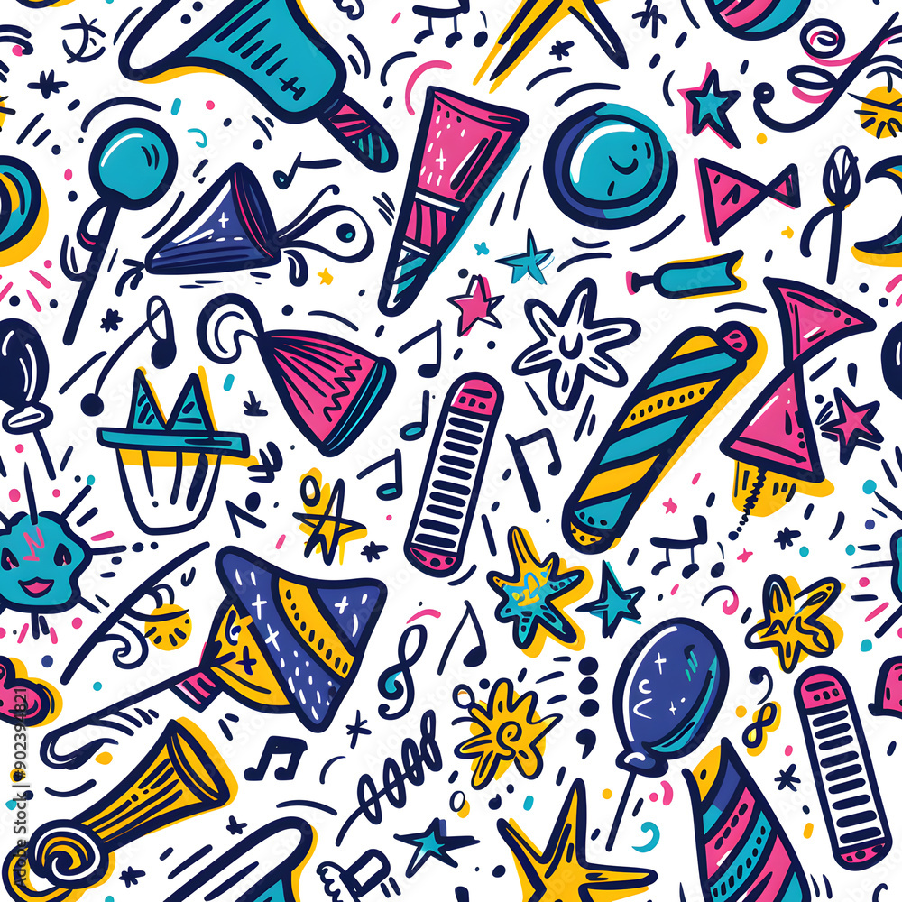 2D illustrated New Year card in a cute graphic style seamless pattern. 2D illustrated New Year card in a cute graphic style seamless pattern.