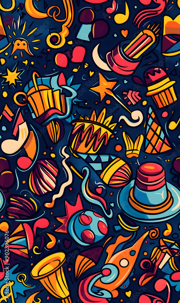 2D illustrated New Year card in a cute graphic style seamless pattern. 2D illustrated New Year card in a cute graphic style seamless pattern.