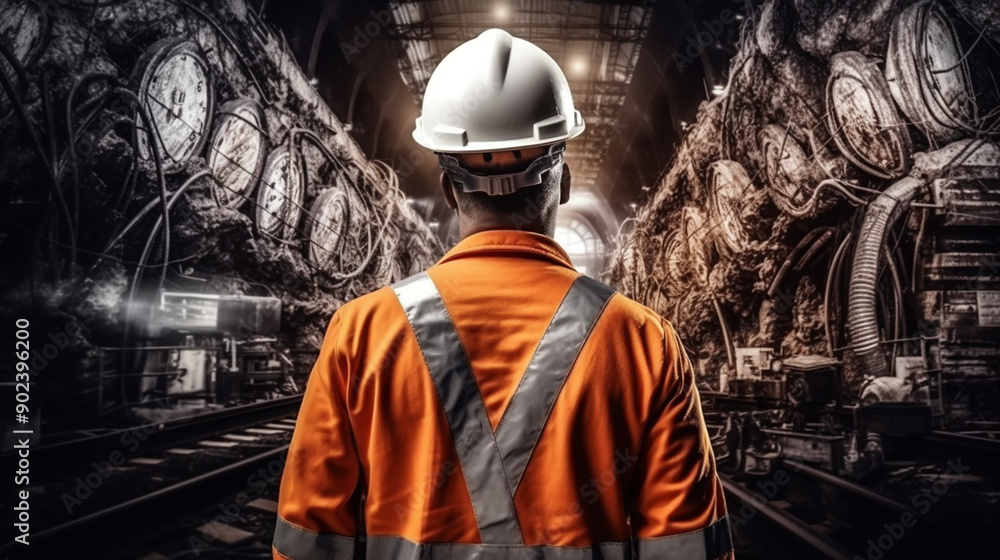 Obraz premium The engineer or inspector checking drawing or check sheet of underground railway station for find some defect before project completed