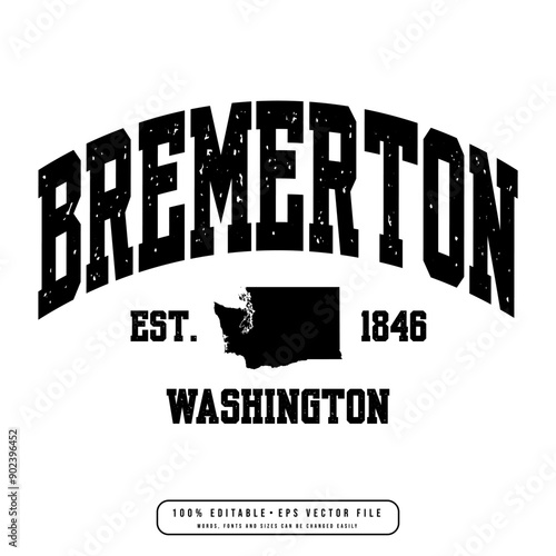 Bremerton text effect vector. Editable college t-shirt design printable text effect vector photo