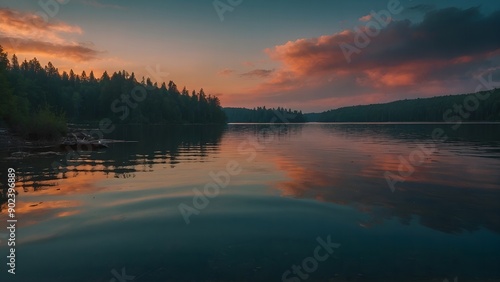 Wallpaper Mural The lake’s serene waters showcasing the warm colors of a winter dusk Torontodigital.ca