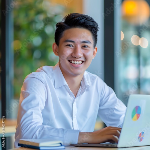 Asian businessman male portrait at his workplace
