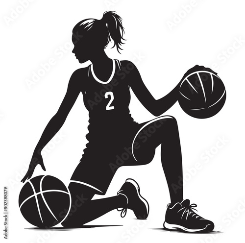 Silhouette of Basketball Player in Action Jumping with Ball
