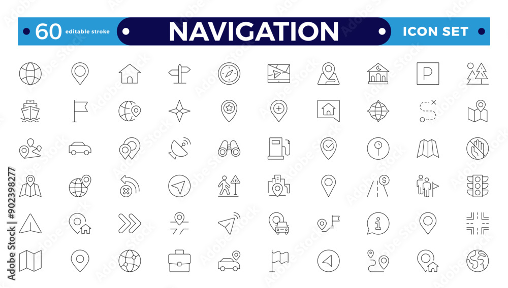 Location icon set. Containing map, map pin, gps, destination, directions, distance, pace, navigation and address icons. Navigation icons collection. Editable stroke outline icon.
Location icon set. Containing map, map pin, gps, destination, directions, distance, pace, navigation and address icons. Navigation icons collection. Editable stroke outline icon.