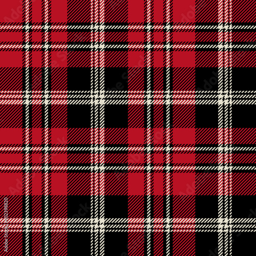 plaid tartan seamless repeat pattern. This is a black red white checkered plaid vector illustration. Design for decorative,wallpaper,shirts,clothing,tablecloths,wrapping,textile,fabric,texture
