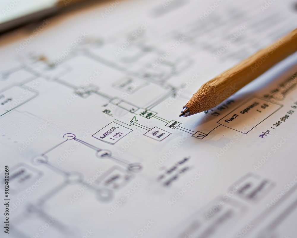 Detailed Technical Drawing and Engineering Schematic with Pencil Detailed Technical Drawing and Engineering Schematic with Pencil