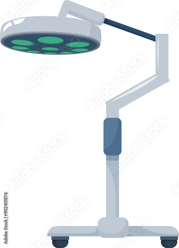 Surgical lamp standing on wheels providing bright light during operation in clinic